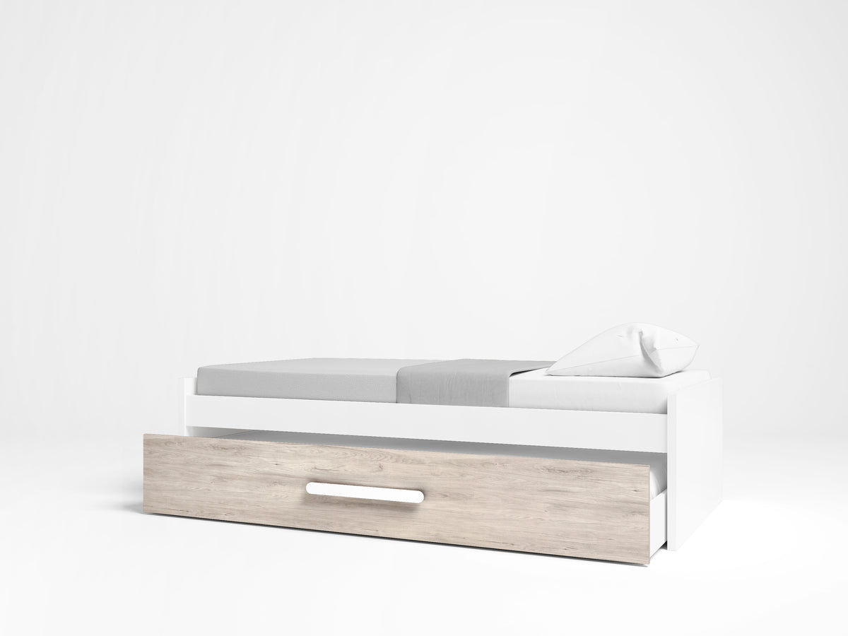 Cama nido Estelle 90 × 190 cm – Blanco Mate y Sahara