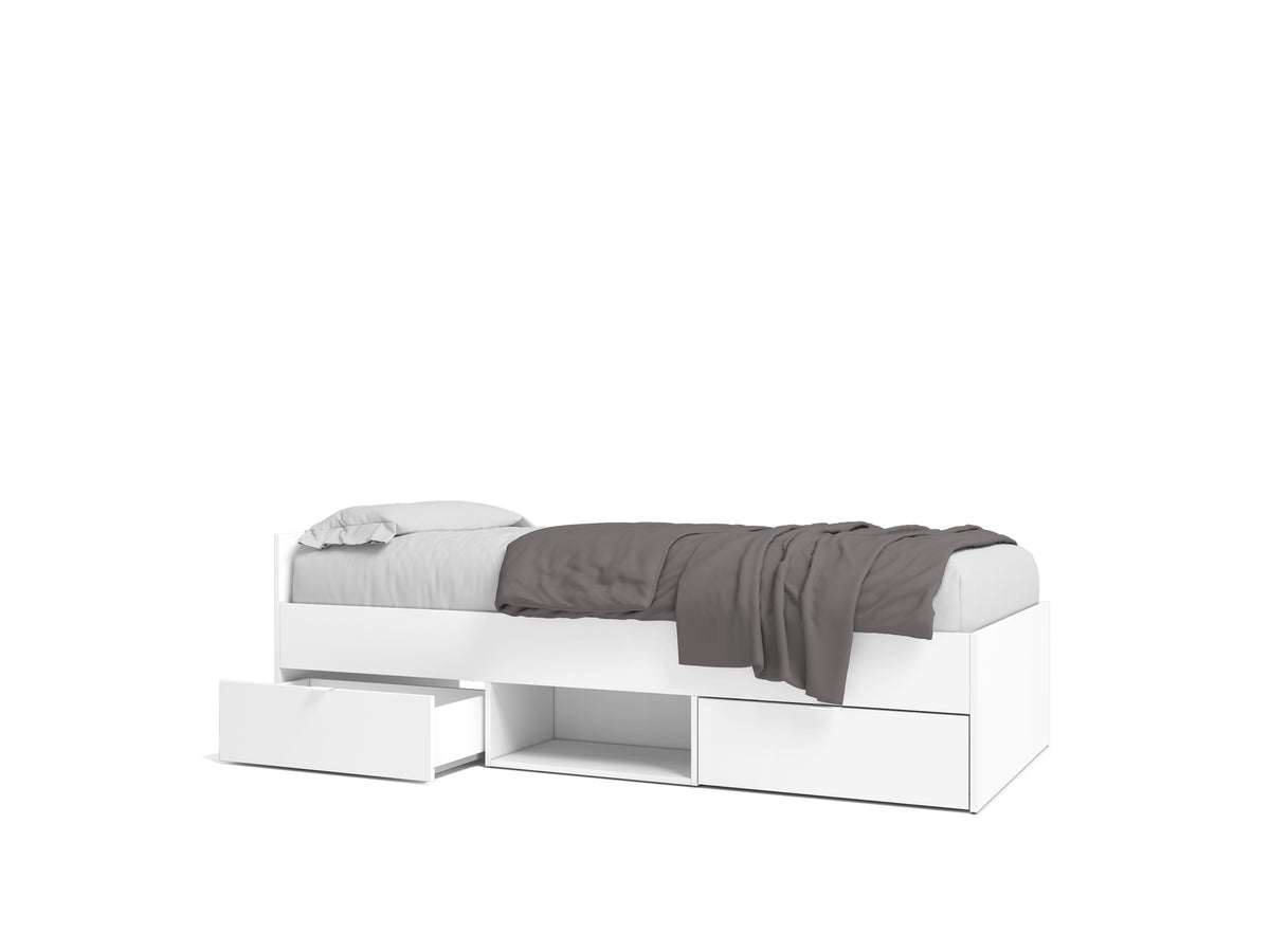 Cama Neco 2 cajones y hueco 90 × 190 cm – Blanco Mate