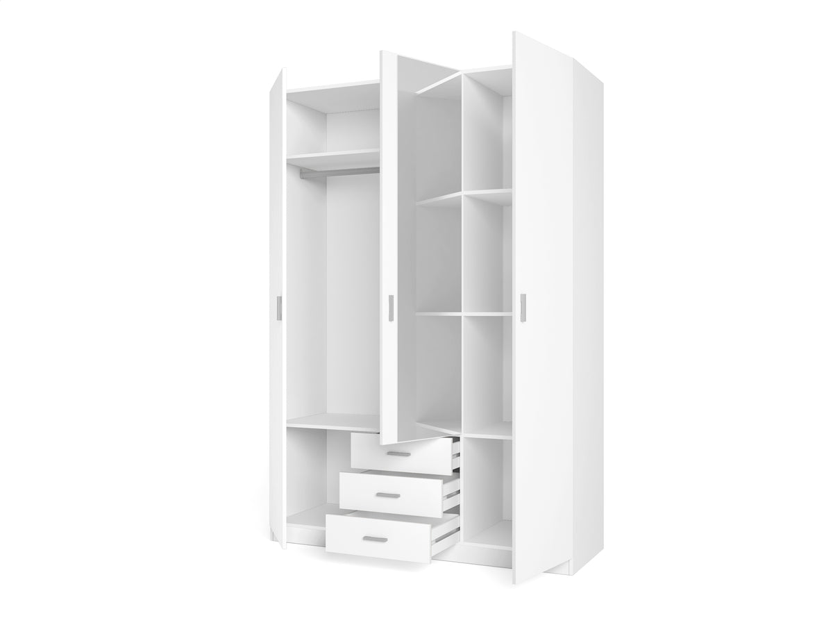 Armario Roma 3 puertas y 3 cajones con espejo 150 cm – Blanco Mate
