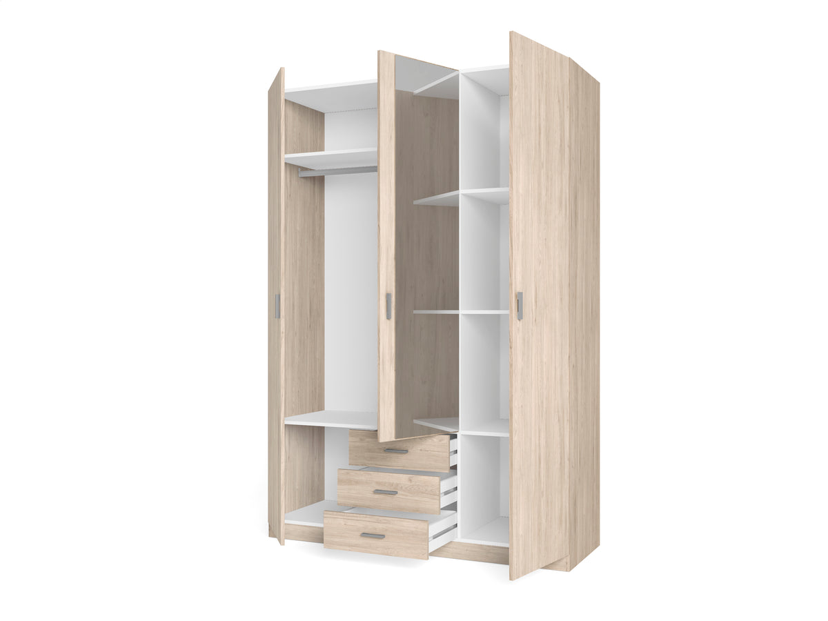 Armario Roma 3 puertas y 3 cajones con espejo 150 cm – Sahara