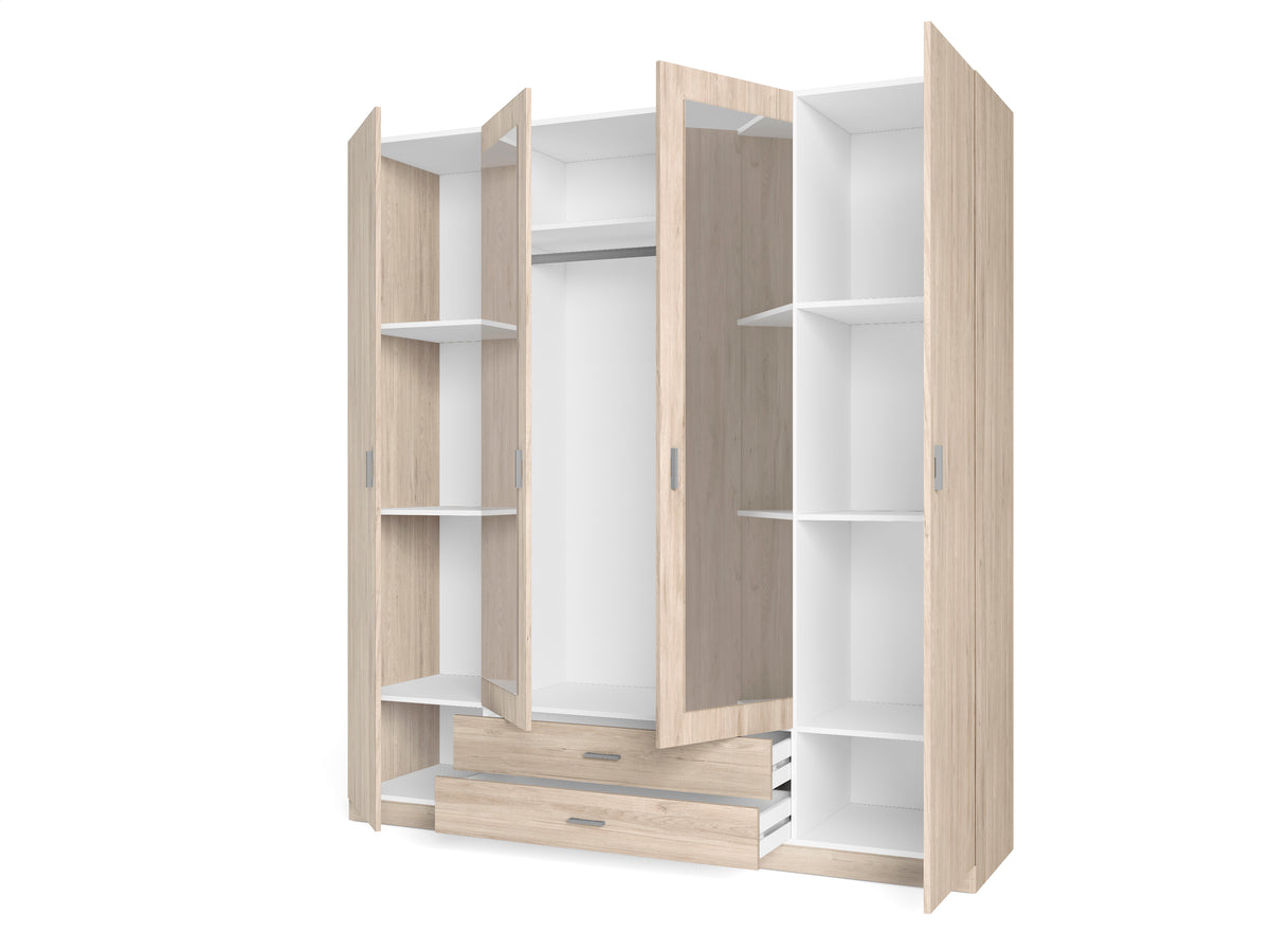 Armario Roma 4 puertas y 2 cajones con espejo 200 cm – Sahara
