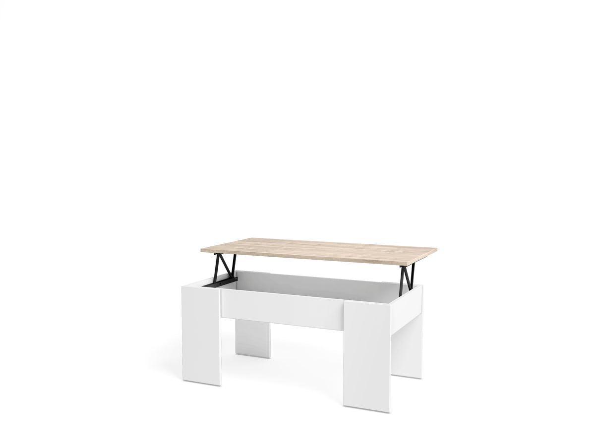 Mesa de centro elevable Low 100 × 50 cm – Blanco Mate / Sahara