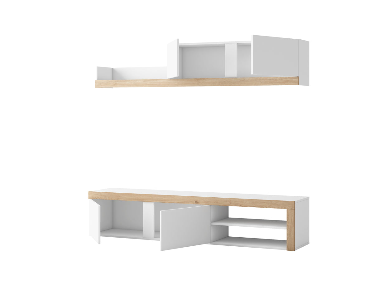 Composición de salón Fly 180 cm – Blanco Mate / Naturale