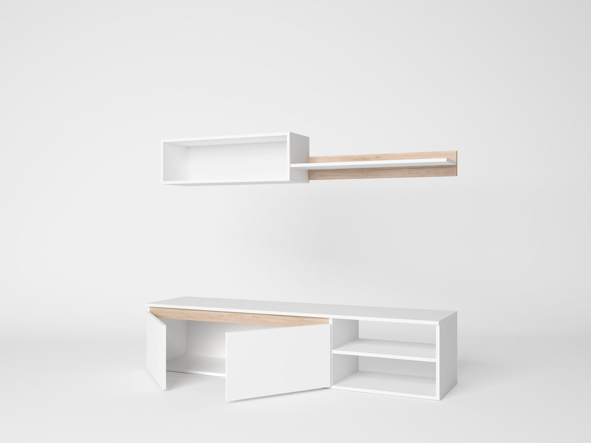 Composición de salón Eco 160 cm – Blanco Mate / Sahara