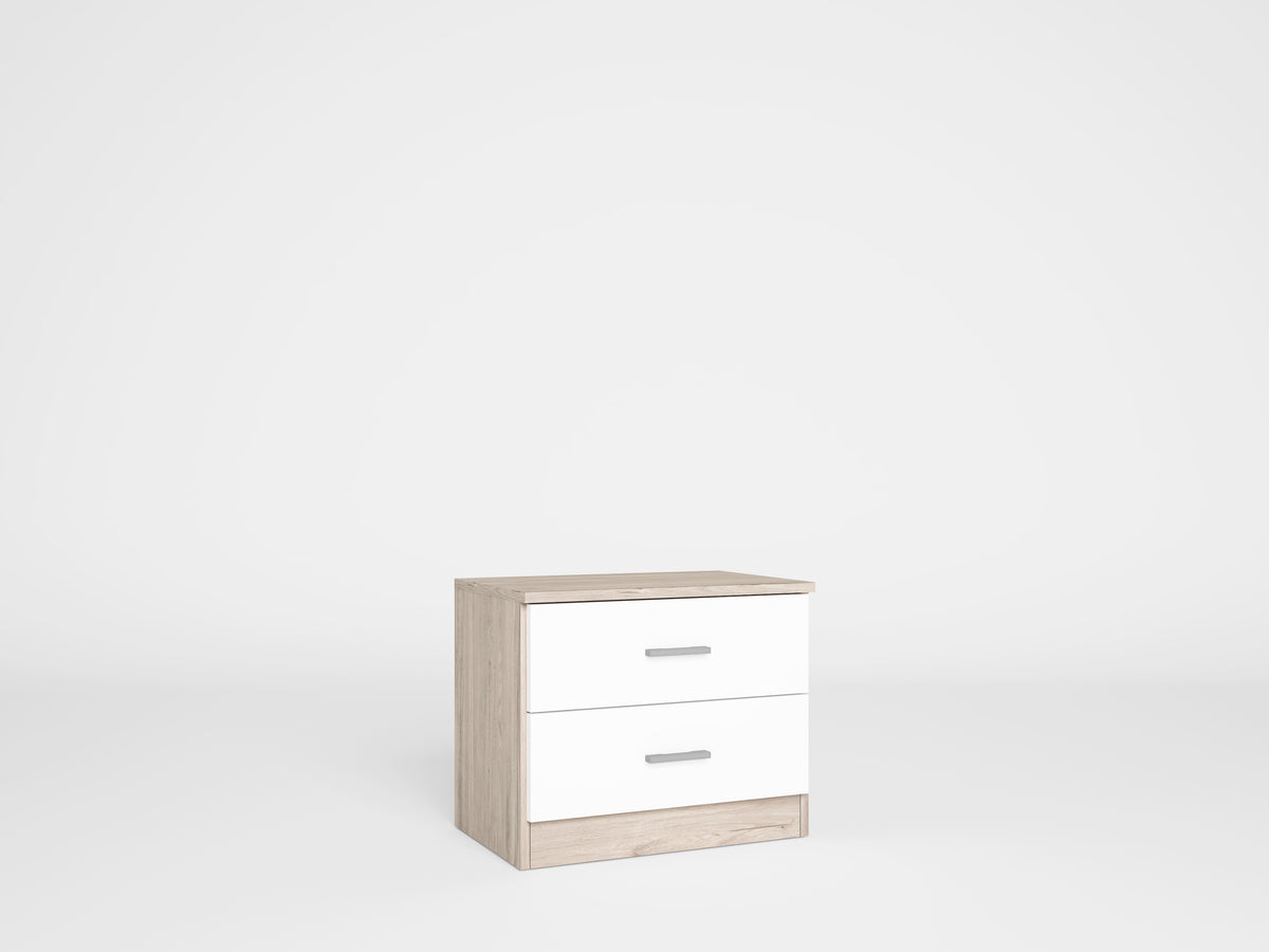 Mesita de noche Couple 2 cajones 50 cm – Sahara y Blanco Mate
