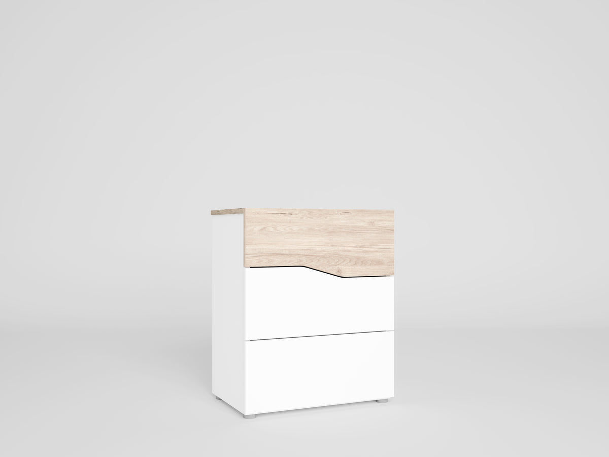 Mesita de noche Cannes 3 cajones 54 cm – Blanco Mate y Sahara