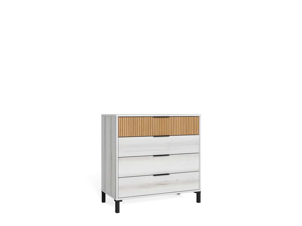 Cómoda Arlés 4 cajones 80 cm – Blanco Mate y Albo Rayado
