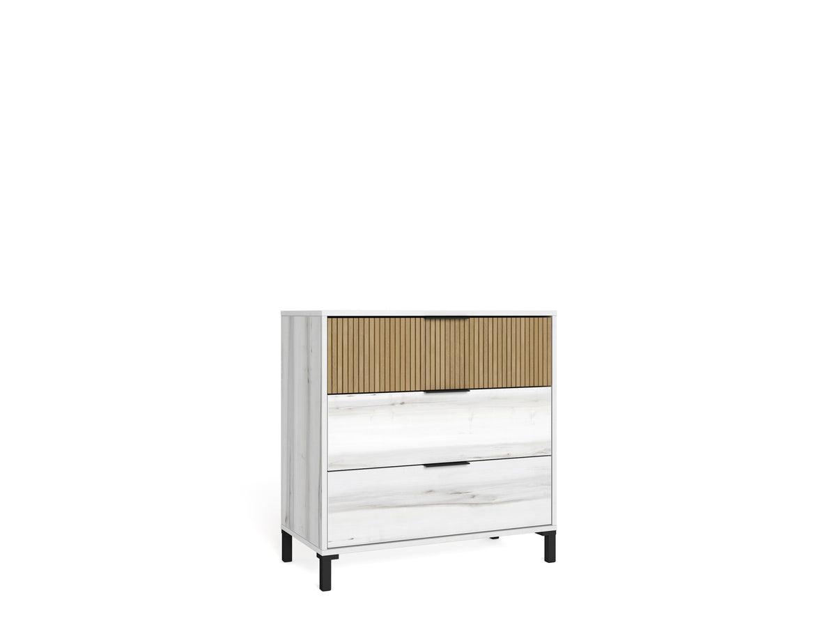 Cómoda Arlés 3 cajones 80 cm – Blanco Mate y Albo Rayado