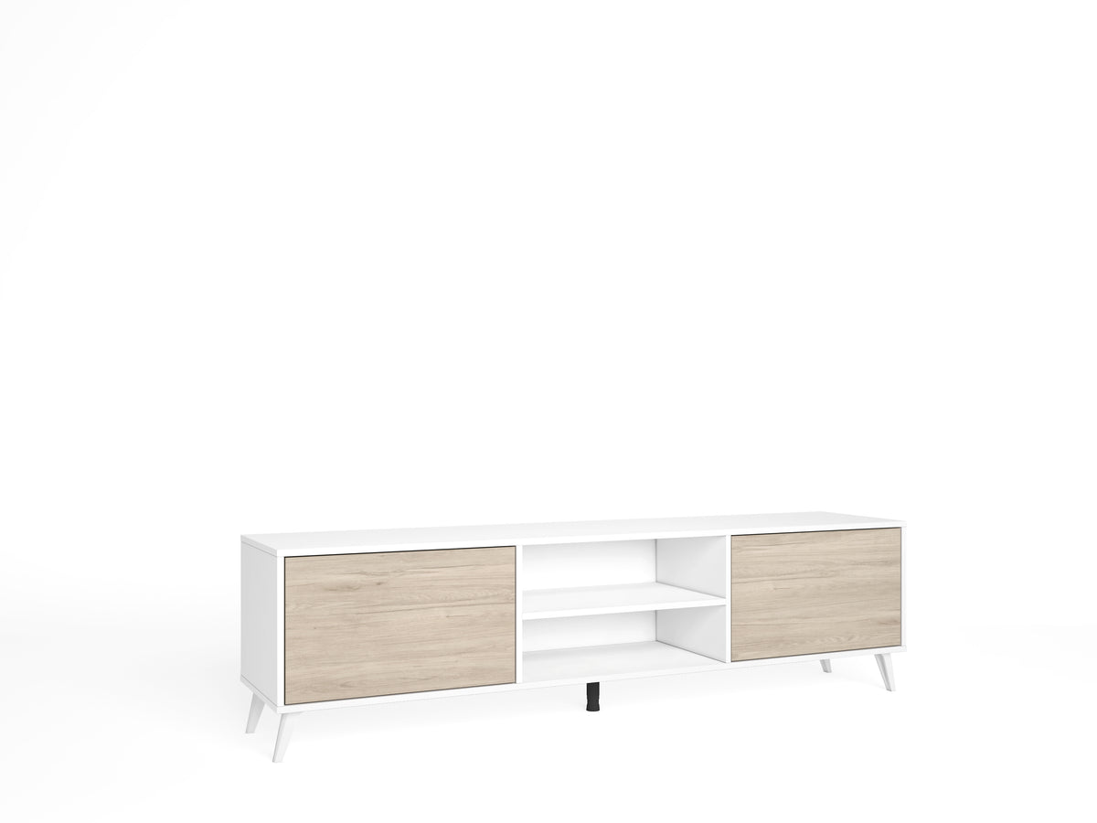 Mueble TV Tito 2 puertas y 2 huecos 180 cm – Blanco Mate y Sahara