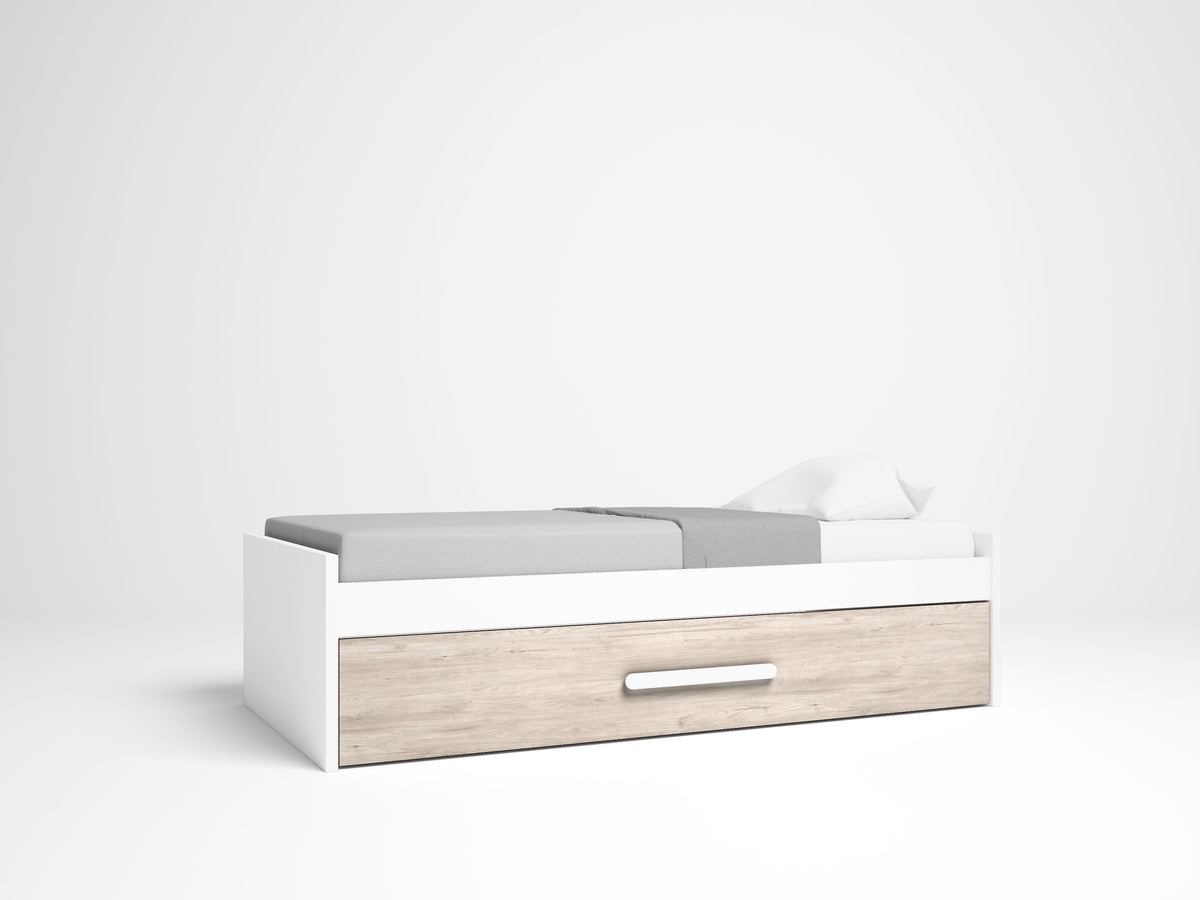 Cama nido Estelle 90 × 190 cm – Blanco Mate y Sahara