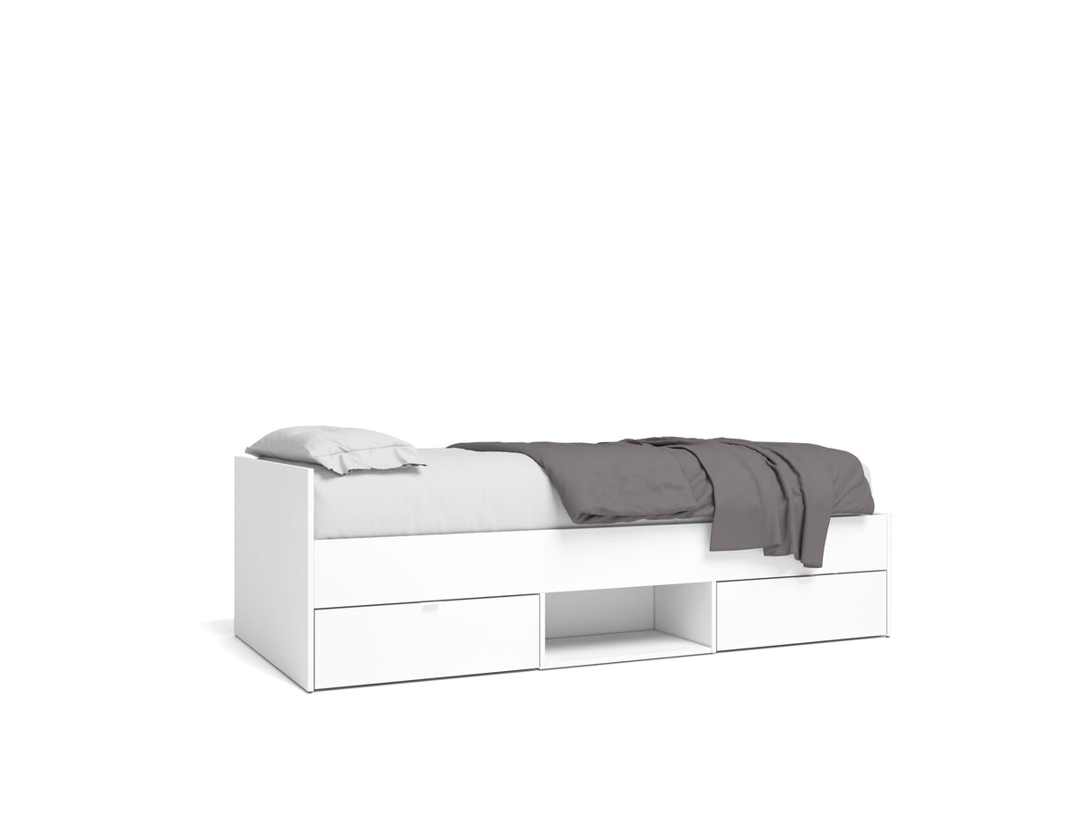 Cama Neco 2 cajones y hueco 90 × 190 cm – Blanco Mate