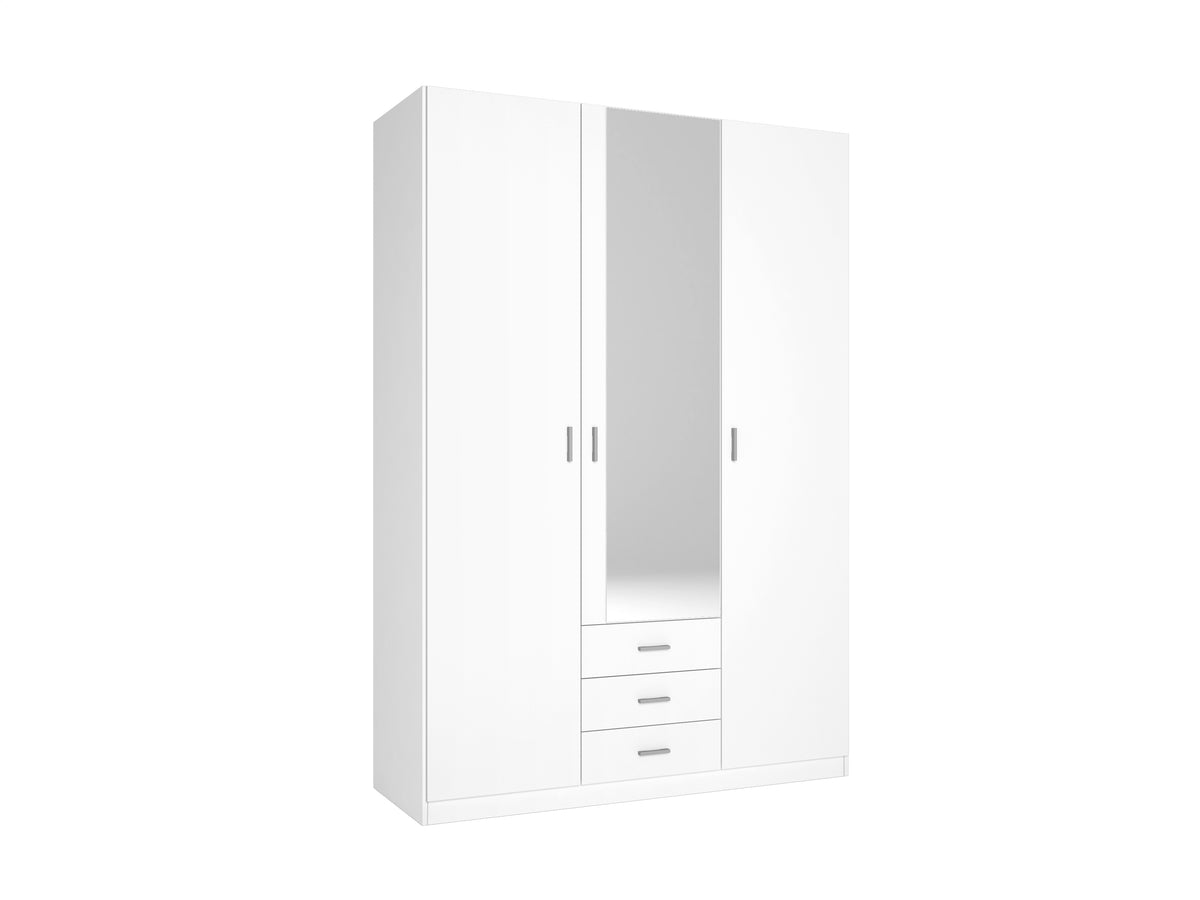 Armario Roma 3 puertas y 3 cajones con espejo 150 cm – Blanco Mate