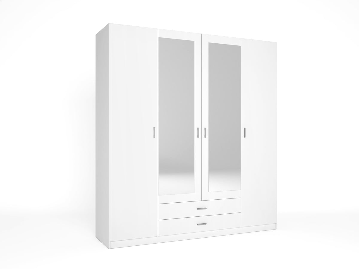 Armario Roma 4 puertas y 2 cajones con espejo 200 cm – Blanco Mate