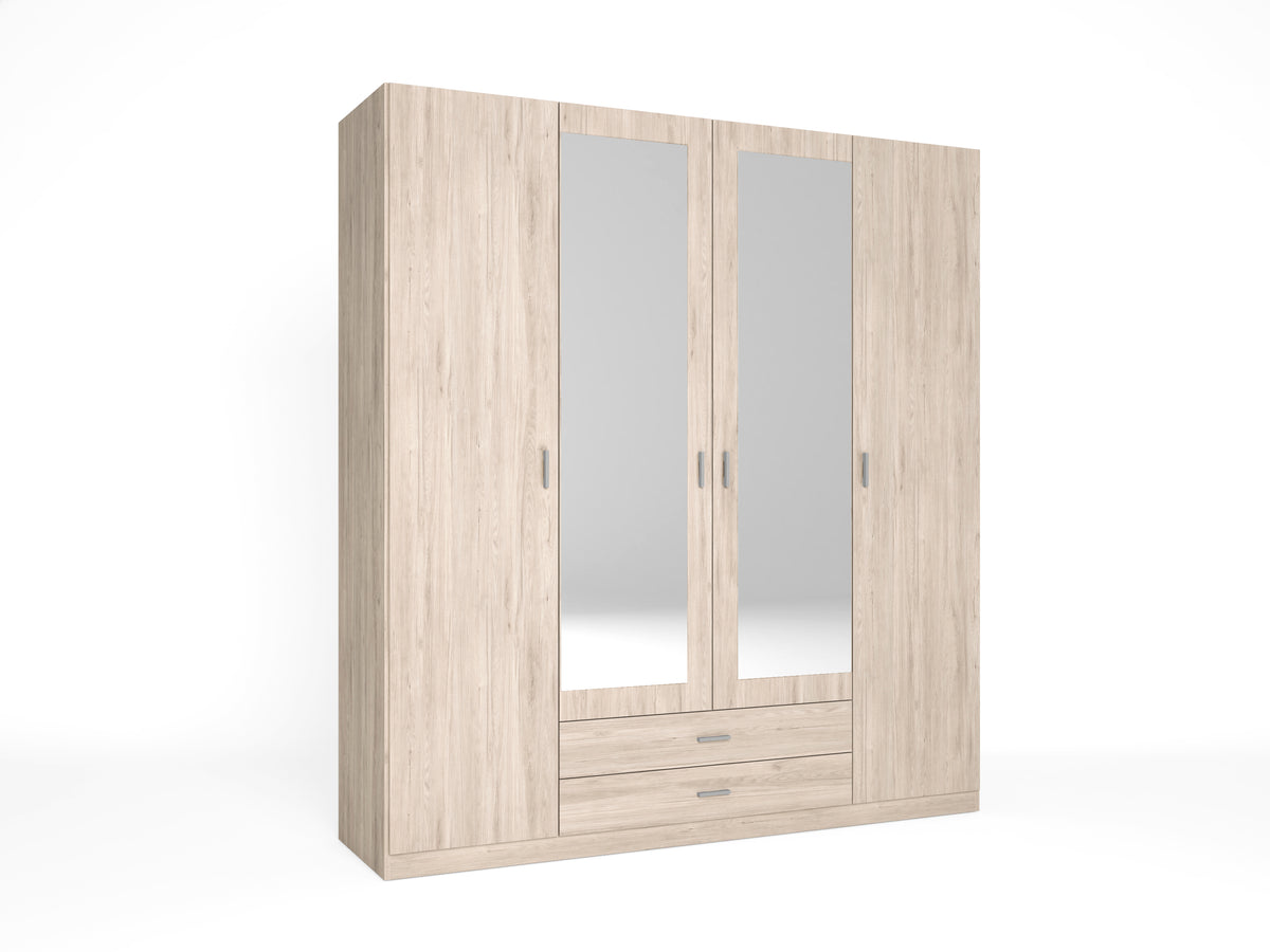 Armario Roma 4 puertas y 2 cajones con espejo 200 cm – Sahara