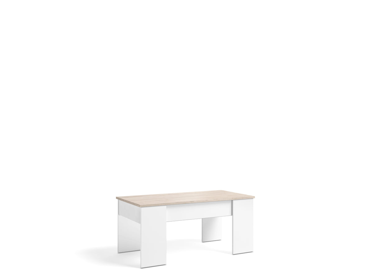Mesa de centro elevable Low 100 × 50 cm – Blanco Mate / Sahara
