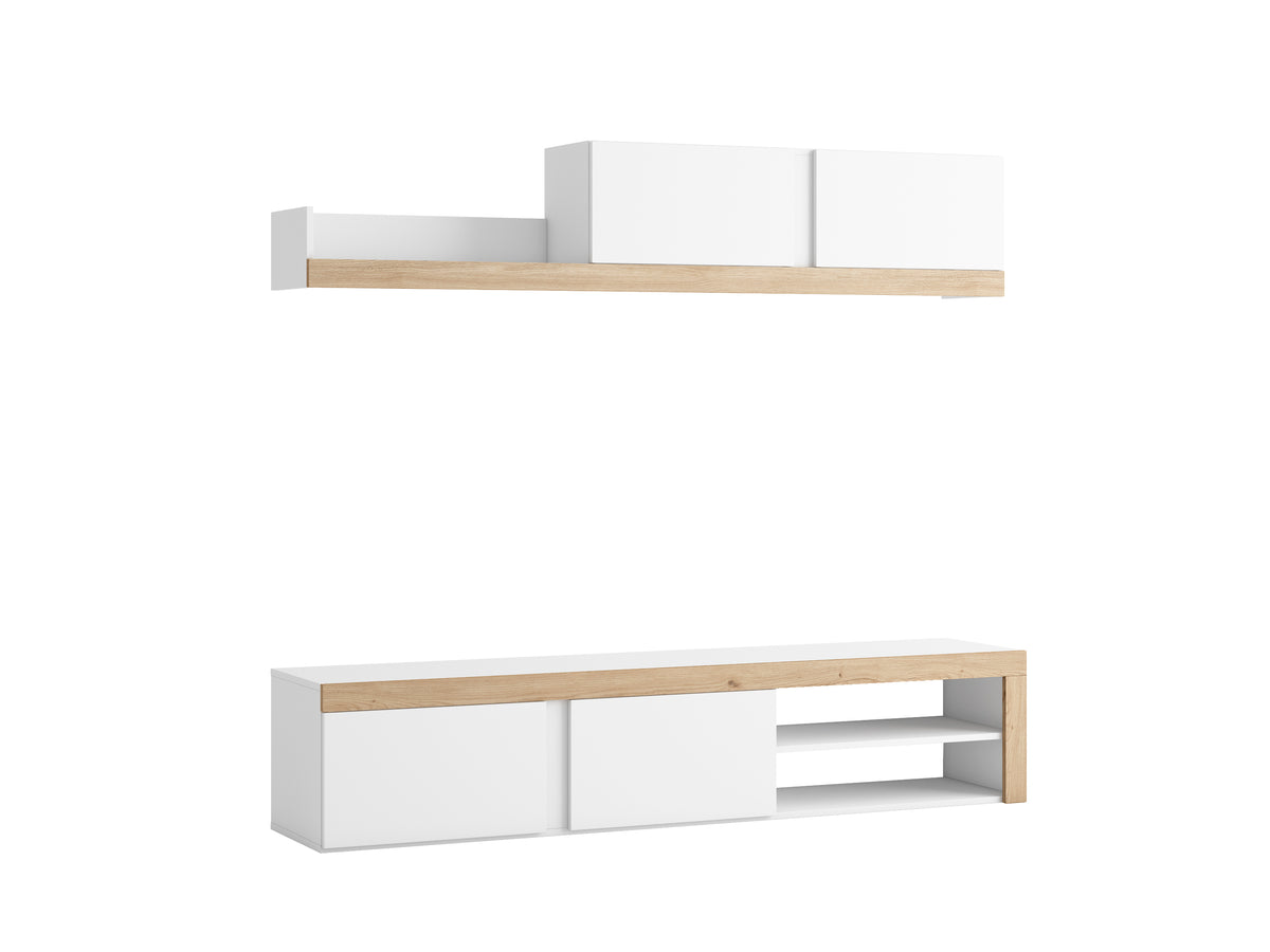 Composición de salón Fly 180 cm – Blanco Mate / Naturale