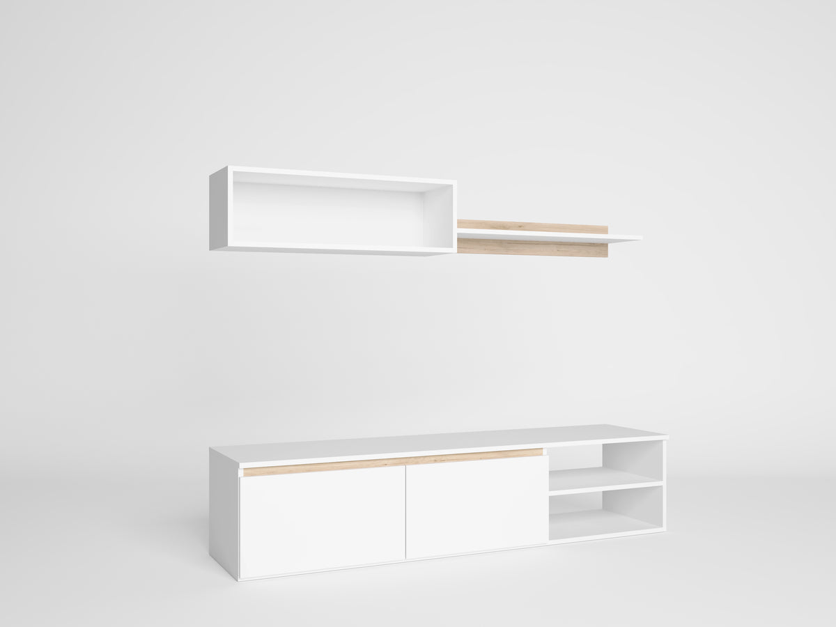 Composición de salón Eco 160 cm – Blanco Mate / Sahara